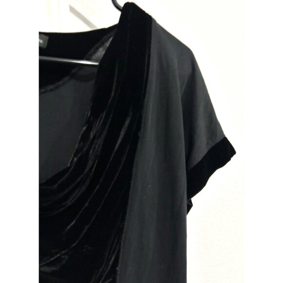 Calvin Klein Jeans Black Draped Velvet Accent Short Sleeved Top Sz Large - Picture 4 of 10